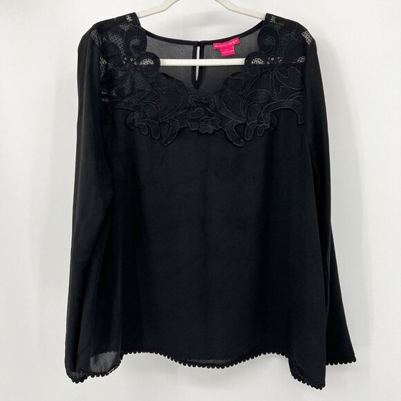 Sunny‎ Leigh Blouse XL Black Floral Embroidered Semi Sheer Boho Top Extra Large - Picture 1 of 11